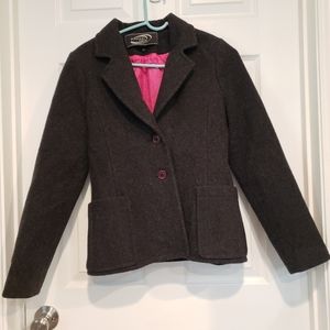 Weather Vane Womens S Charcoal Gray Wool Blend Blazer Jacket Pink Lining Button